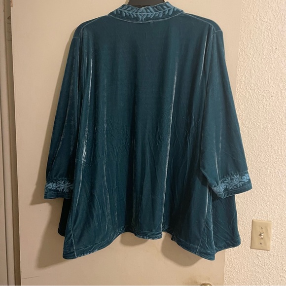 Elegant Teal Embroidered Cardigan kimono plus size - Picture 5 of 8